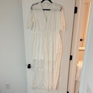 Boho White Lace Maxi Dress